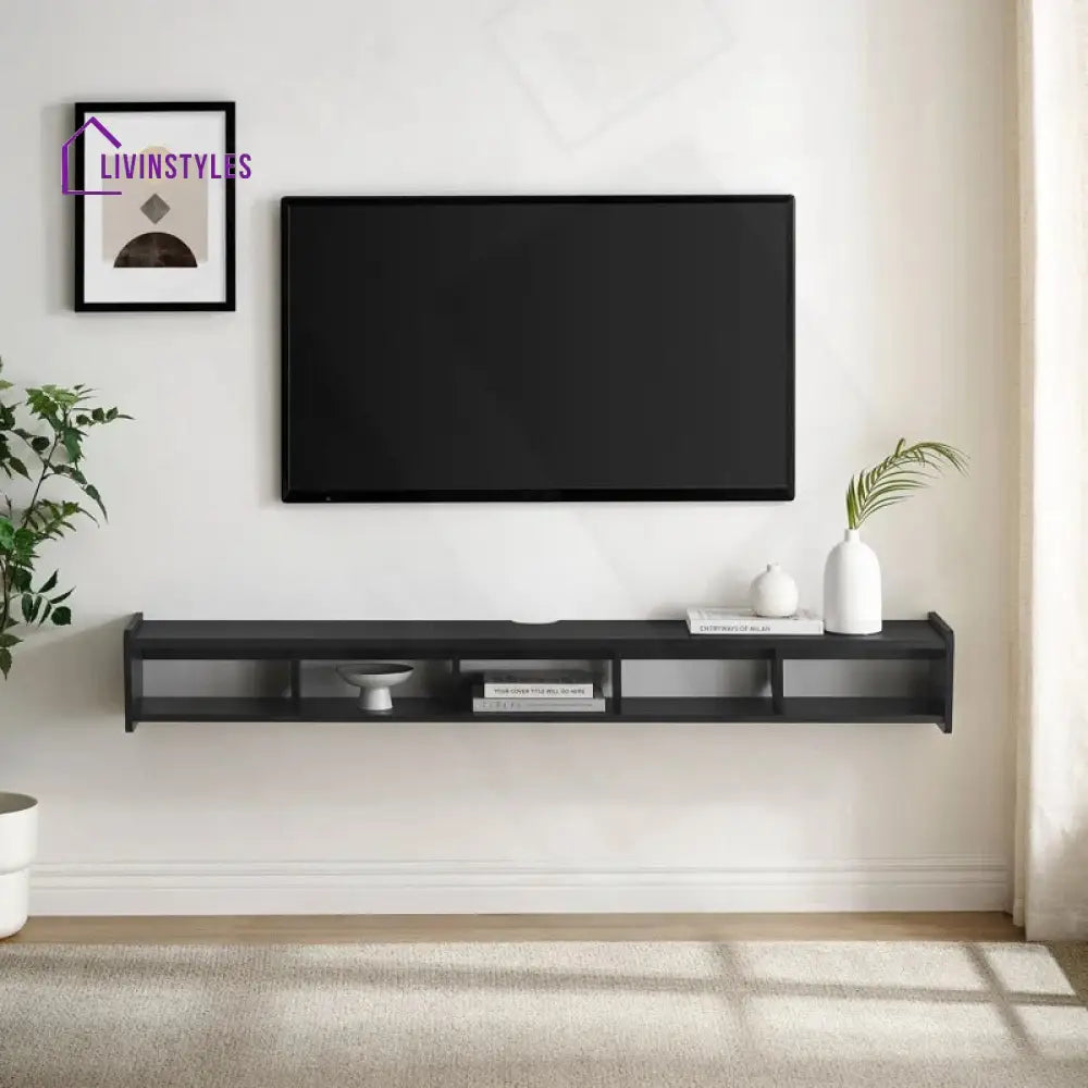 Mila Wall Mounted Black Finish Tv Unit Stand for Living Room