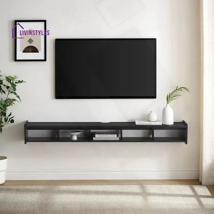 Mila Wall Mounted Black Finish Tv Unit Stand for Living Room