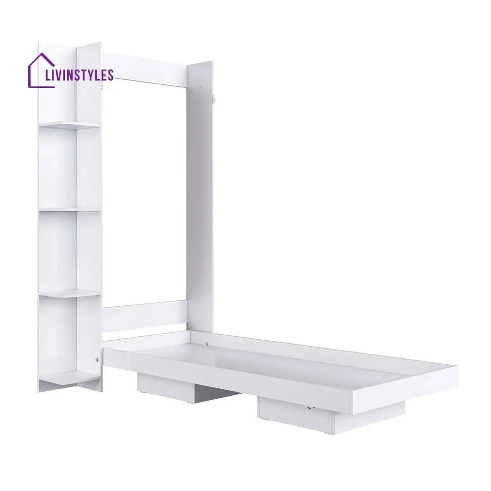 Mila White Finish Wall Mounted Bed with Shelves