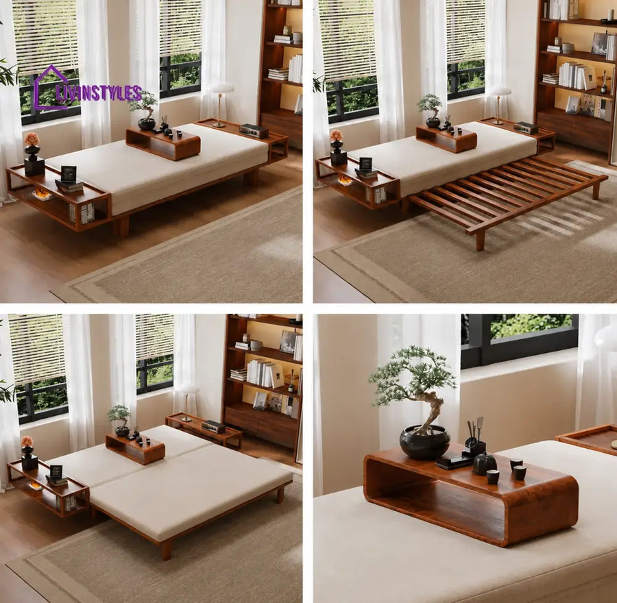 Mila Wooden Sofa Come Bed | Pull Out Mechanism & Premium Upholstery - FURNITURE