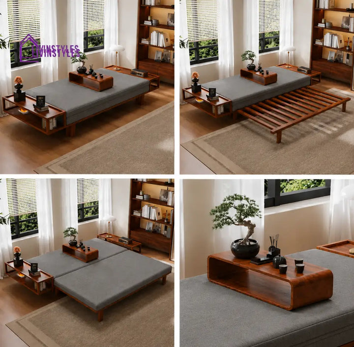 Mila Wooden Sofa Come Bed | Pull Out Mechanism & Premium Upholstery - FURNITURE