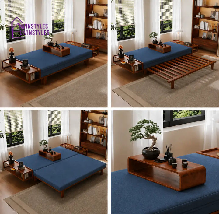 Mila Wooden Sofa Come Bed | Pull Out Mechanism & Premium Upholstery - FURNITURE