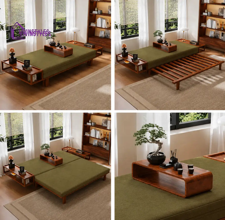 Mila Wooden Sofa Come Bed | Pull Out Mechanism & Premium Upholstery - FURNITURE