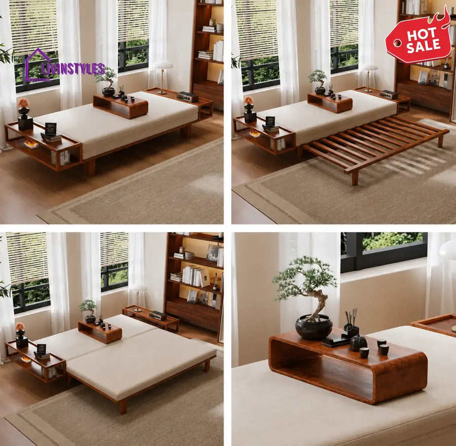 Mila Wooden Sofa Come Bed | Pull Out Mechanism & Premium Upholstery - FURNITURE