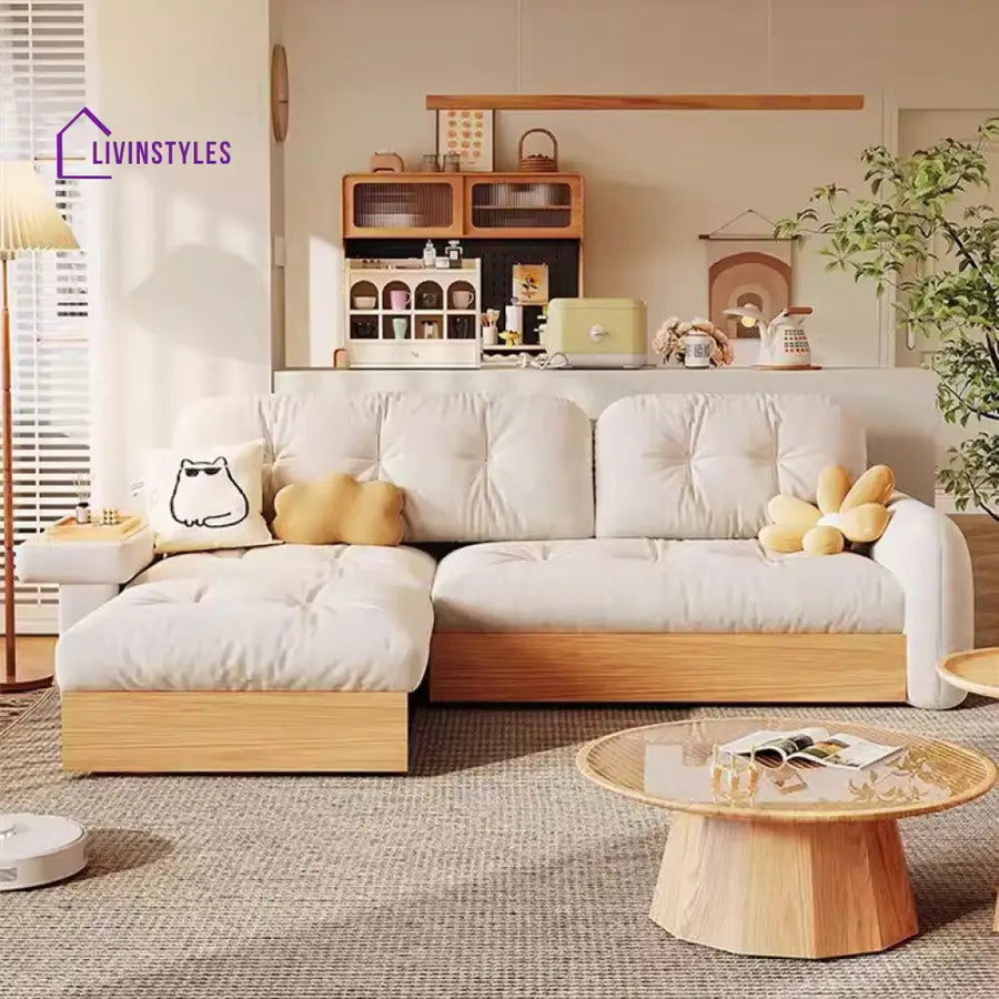 Japandi Pull Out Lounge Chaise and Sofa with Underneath Storage 2.05M-80.7INCH SOFA SET