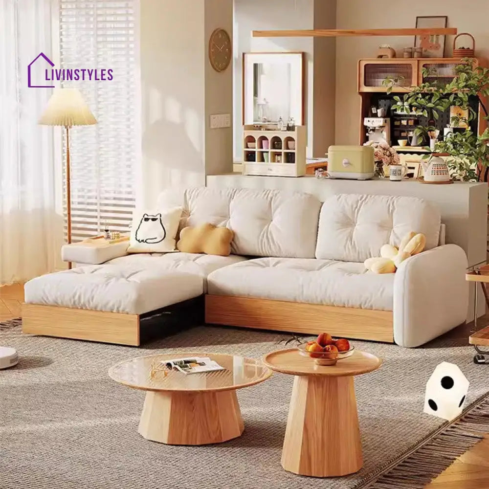 Japandi Pull Out Lounge Chaise and Sofa with Underneath Storage SOFA SET