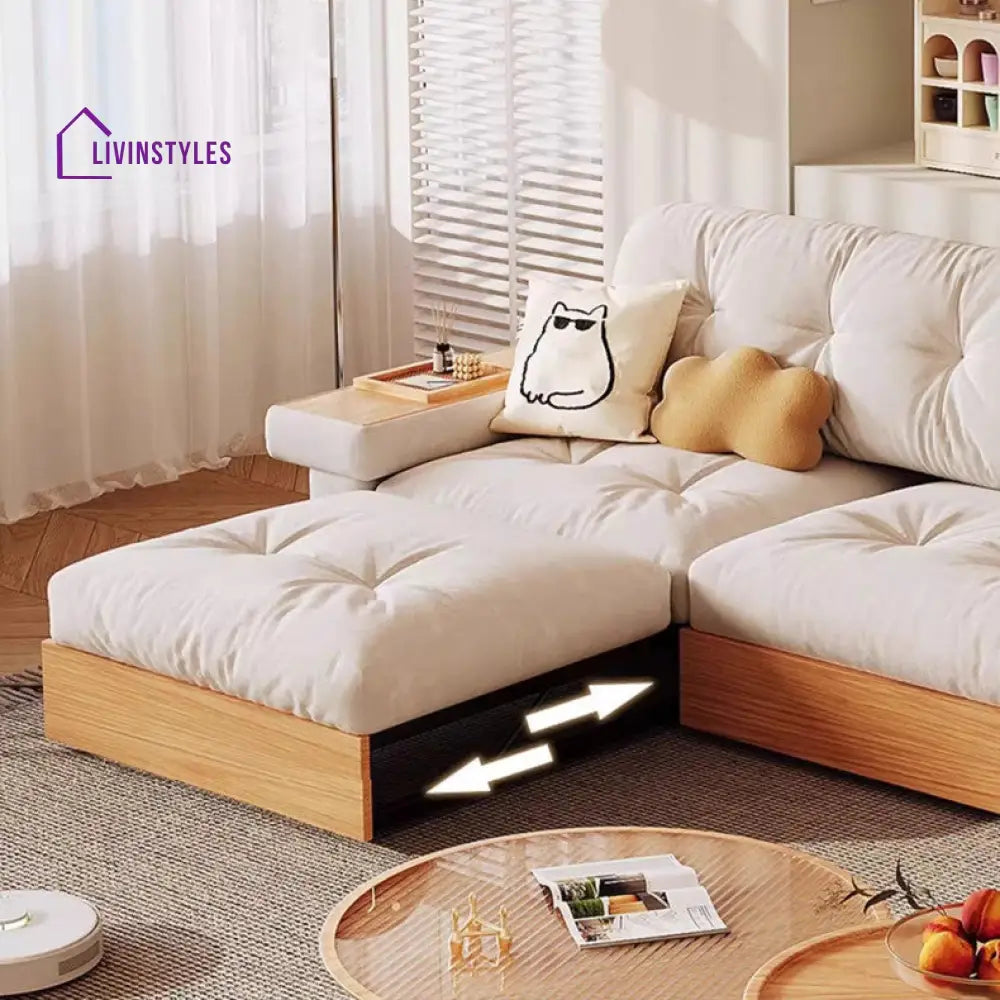Japandi Pull Out Lounge Chaise and Sofa with Underneath Storage SOFA SET