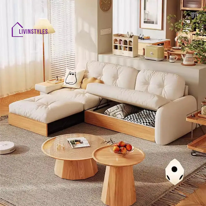 Japandi Pull Out Lounge Chaise and Sofa with Underneath Storage SOFA SET