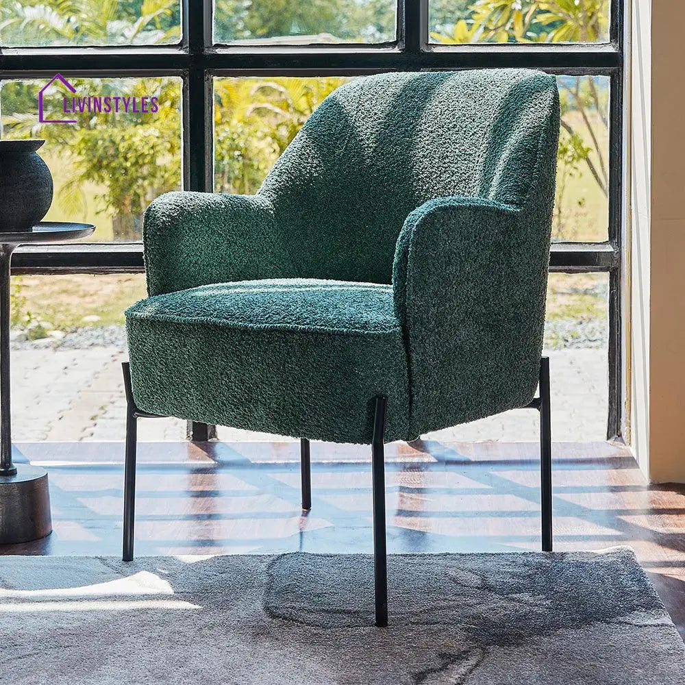 Milana Boucle Fabric Arm chair Dark Green Chair