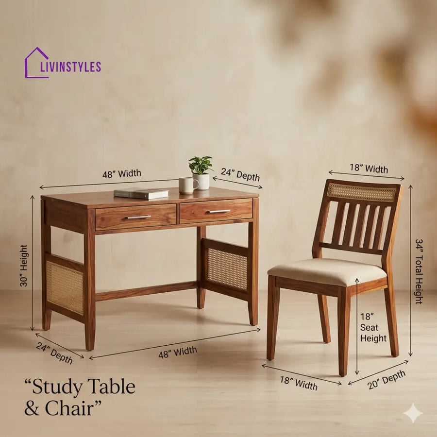 Milana Sheesham Wood Study Table and Chair Set for Students | Kids | Adults