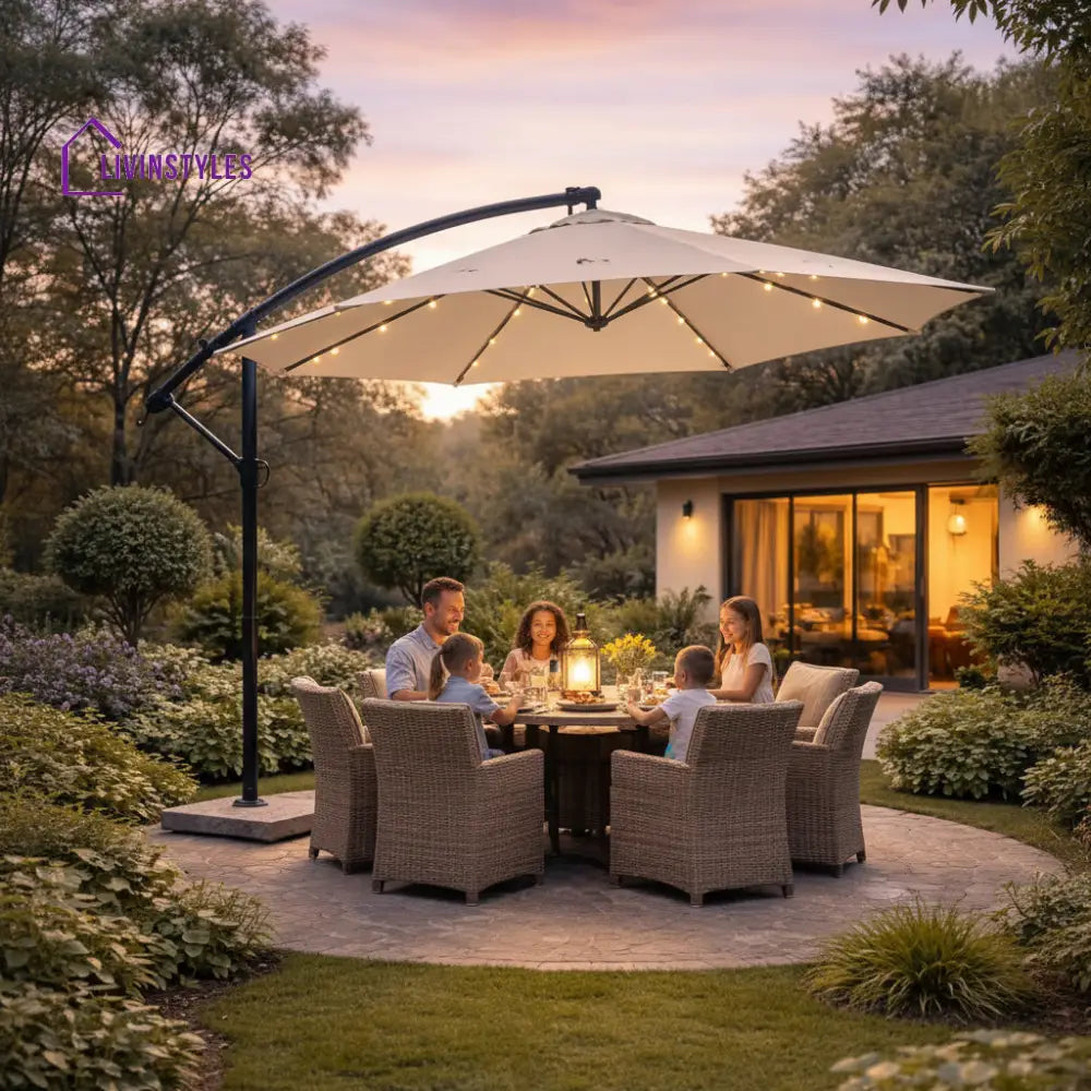 Milano Green Round Patio Umbrella With Led Side Pole And Oxford Fabric