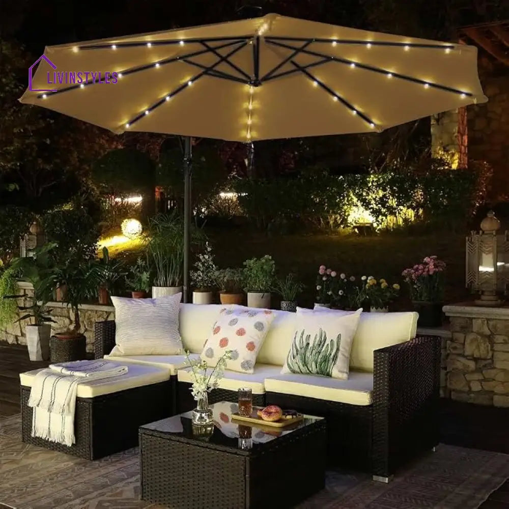 Milano Green Round Patio Umbrella With Led Side Pole And Oxford Fabric