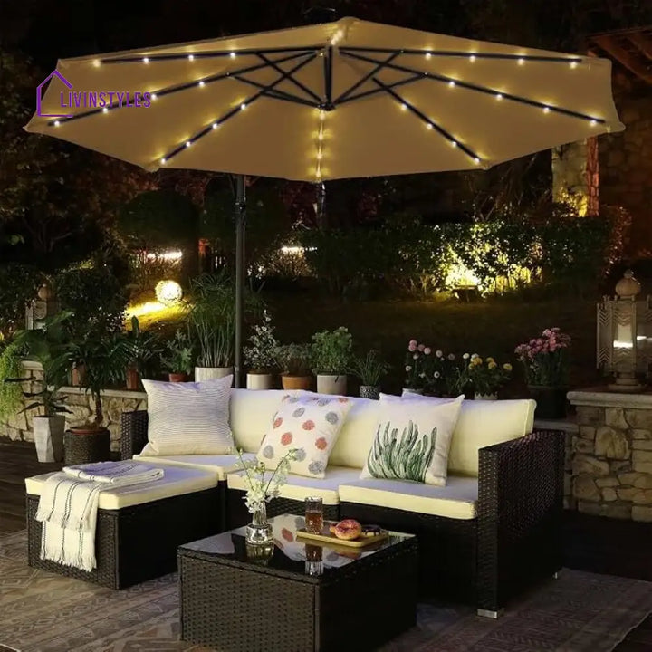 Milano Green Round Patio Umbrella With Led Side Pole And Oxford Fabric