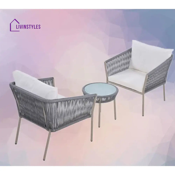 Milano Outdoor Patio Seating Set 2 Chairs and 1 Table Set (Grey) Braided & Rope - Coffee Table Sets