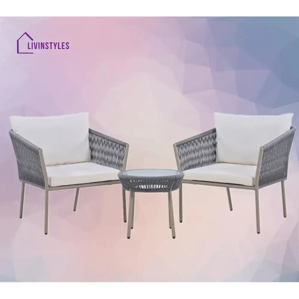 Milano Outdoor Patio Seating Set 2 Chairs and 1 Table Set (Grey) Braided & Rope - Coffee Table Sets