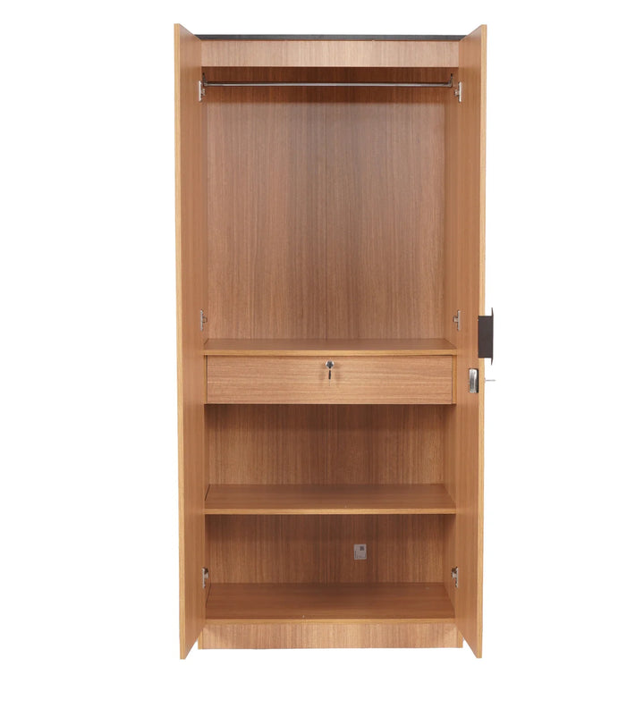 Omkarwood “Milford” Premium 2-Door Engineered Wood Wardrobe with Mirror & Drawer – Urban Teak Finish