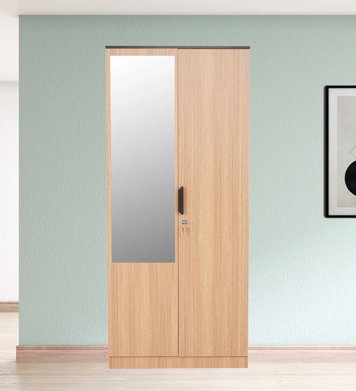 Omkarwood “Milford” Premium 2-Door Engineered Wood Wardrobe with Mirror & Drawer – Urban Teak Finish