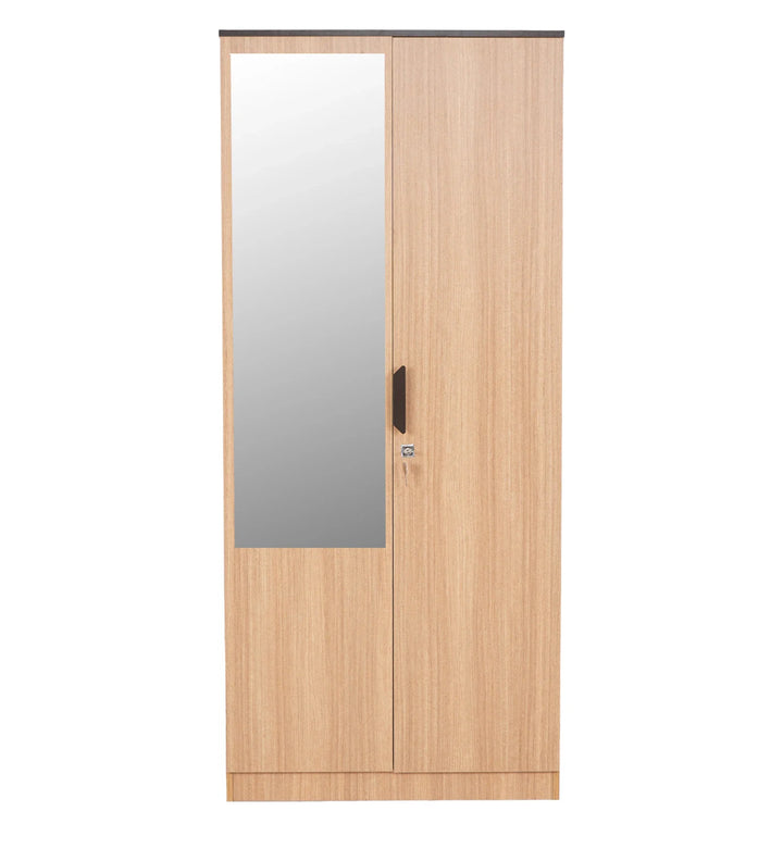 Omkarwood “Milford” Premium 2-Door Engineered Wood Wardrobe with Mirror & Drawer – Urban Teak Finish