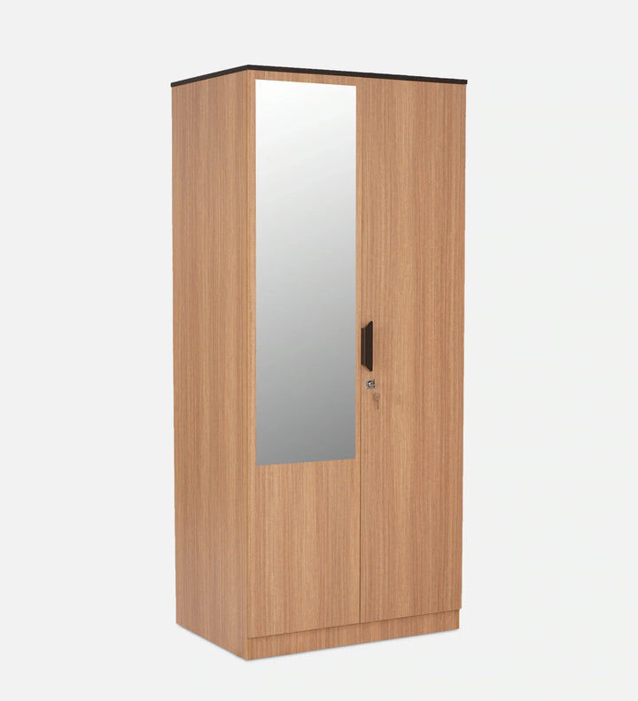 Omkarwood “Milford” Premium 2-Door Engineered Wood Wardrobe with Mirror & Drawer – Urban Teak Finish