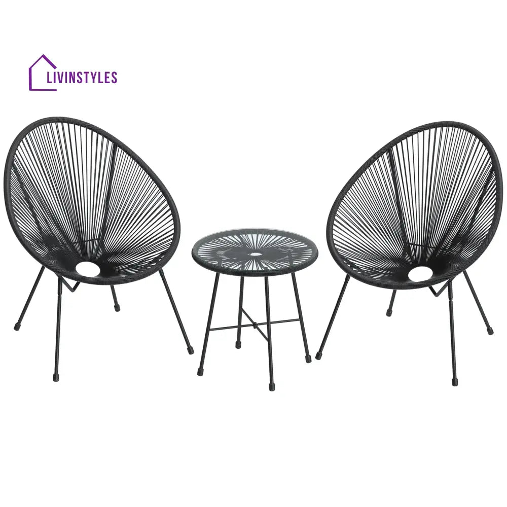Millions Outdoor Patio Seating Set 2 Chairs and 1 Table Set (Black) - Coffee Table Sets
