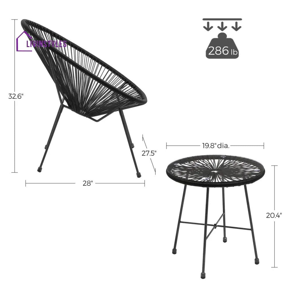 Millions Outdoor Patio Seating Set 2 Chairs and 1 Table Set (Black) - Coffee Table Sets