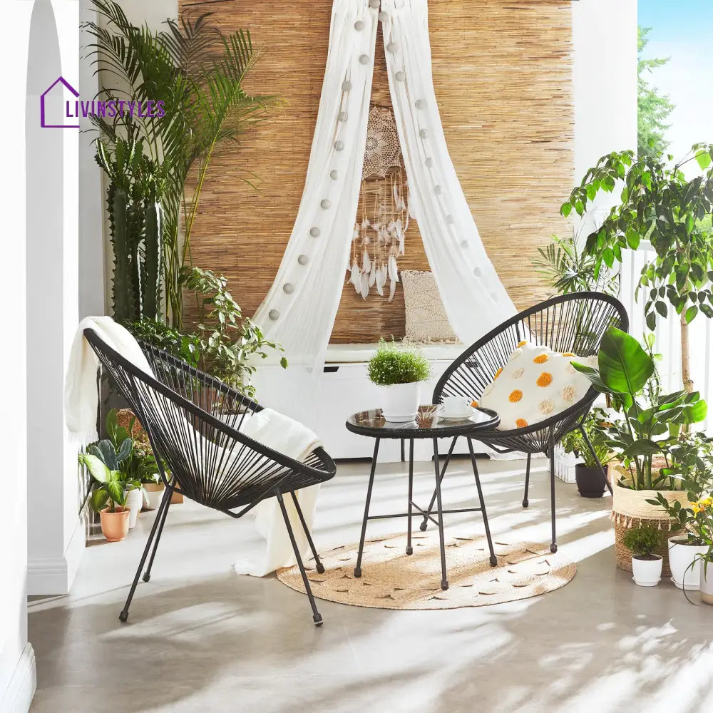 Millions Outdoor Patio Seating Set 2 Chairs and 1 Table Set (Black) - Coffee Table Sets