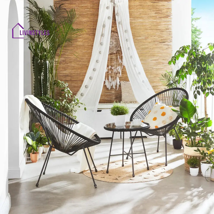 Millions Outdoor Patio Seating Set 2 Chairs and 1 Table Set (Black) - Coffee Table Sets