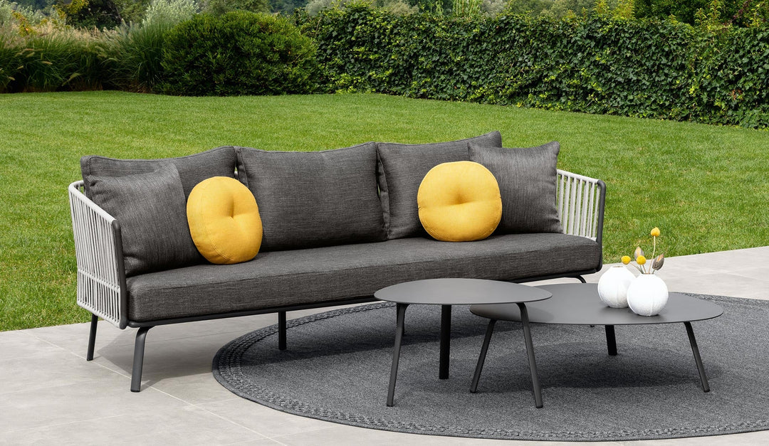 Kosta Outdoor Garden Balcony Sofa Set 2 Seater, Single seater and 2 Center Table Set, Braided & Rope (Dark Grey)