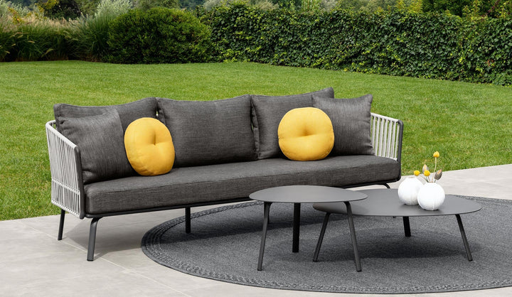 Kosta Outdoor Garden Balcony Sofa Set 2 Seater, Single seater and 2 Center Table Set, Braided & Rope (Dark Grey)