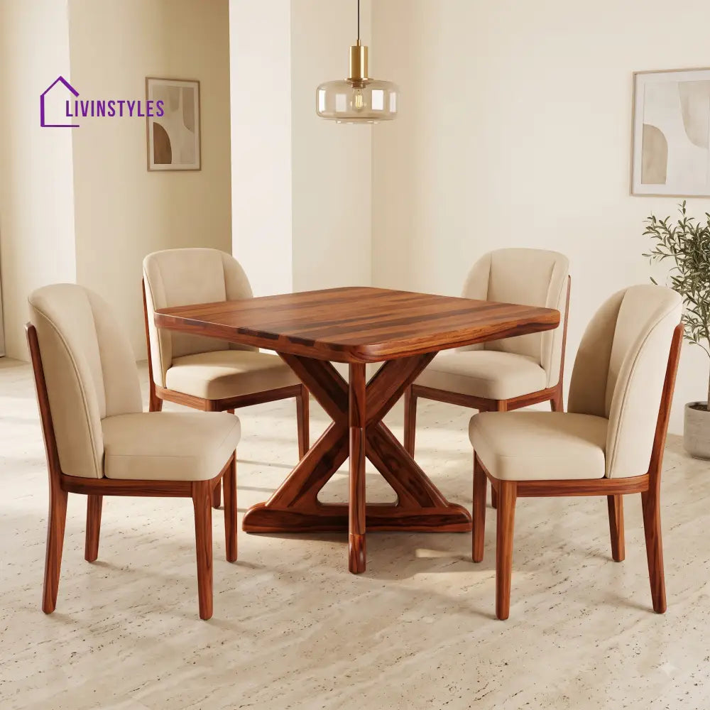 Milton Premium Solid Wood 4 Seater Dining Table Set