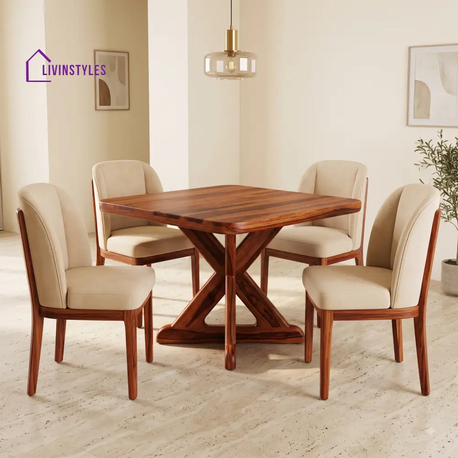 Milton Premium Solid Wood 4 Seater Dining Table Set