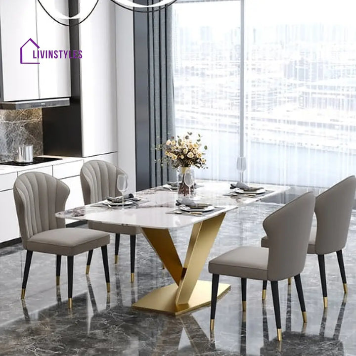 Mimansa Metal Dining Table With Marble Top
