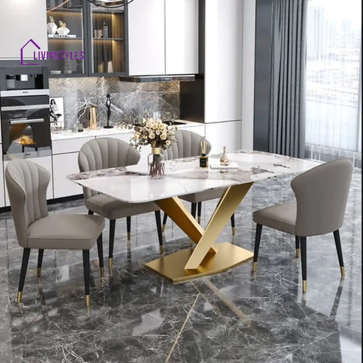 Mimansa Metal Dining Table With Marble Top