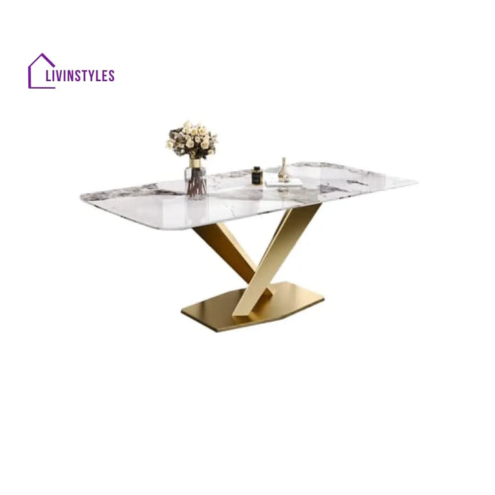 Mimansa Metal Dining Table With Marble Top