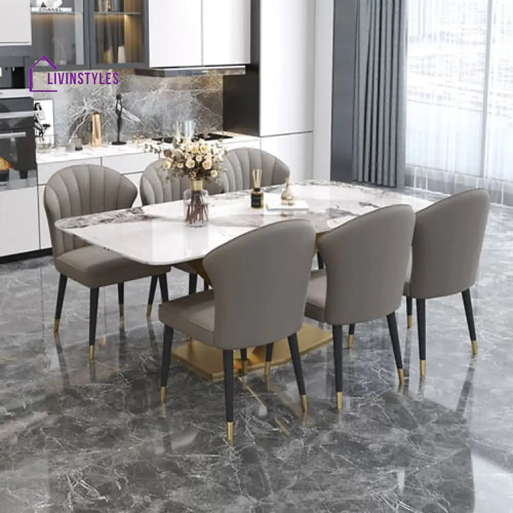Mimansa Metal Dining Table With Marble Top