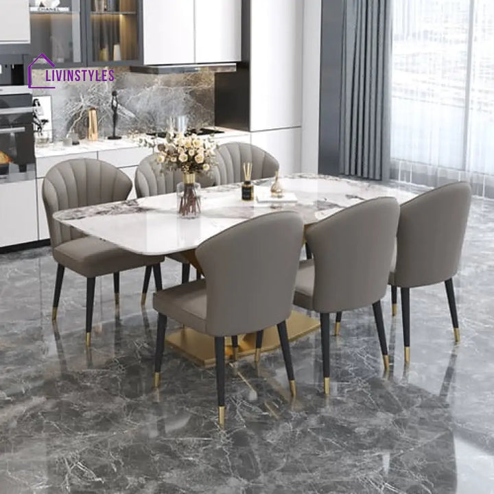 Mimansa Metal Dining Table With Marble Top