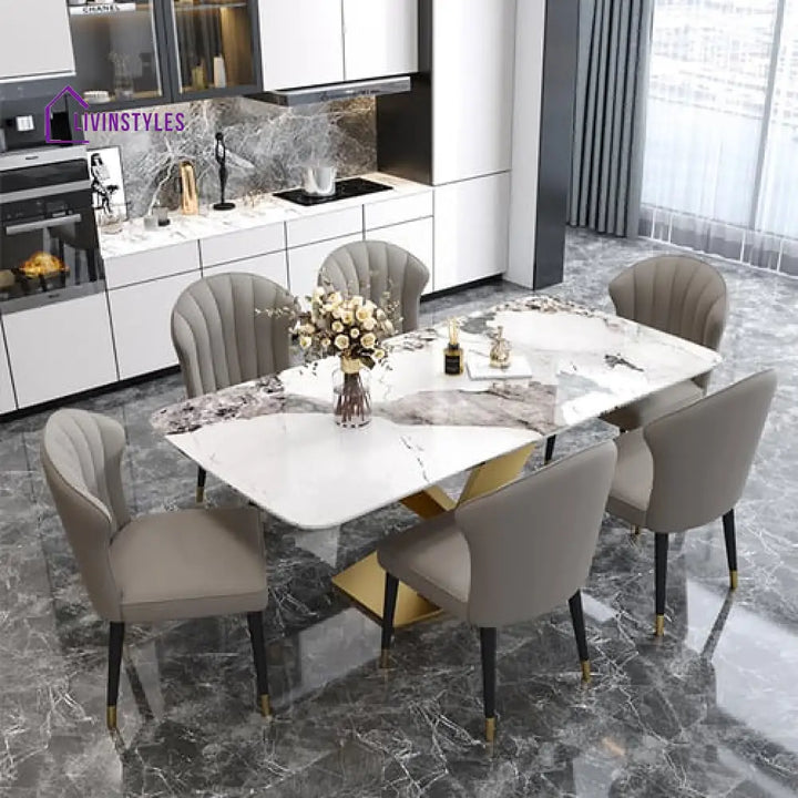 Mimansa Metal Dining Table With Marble Top