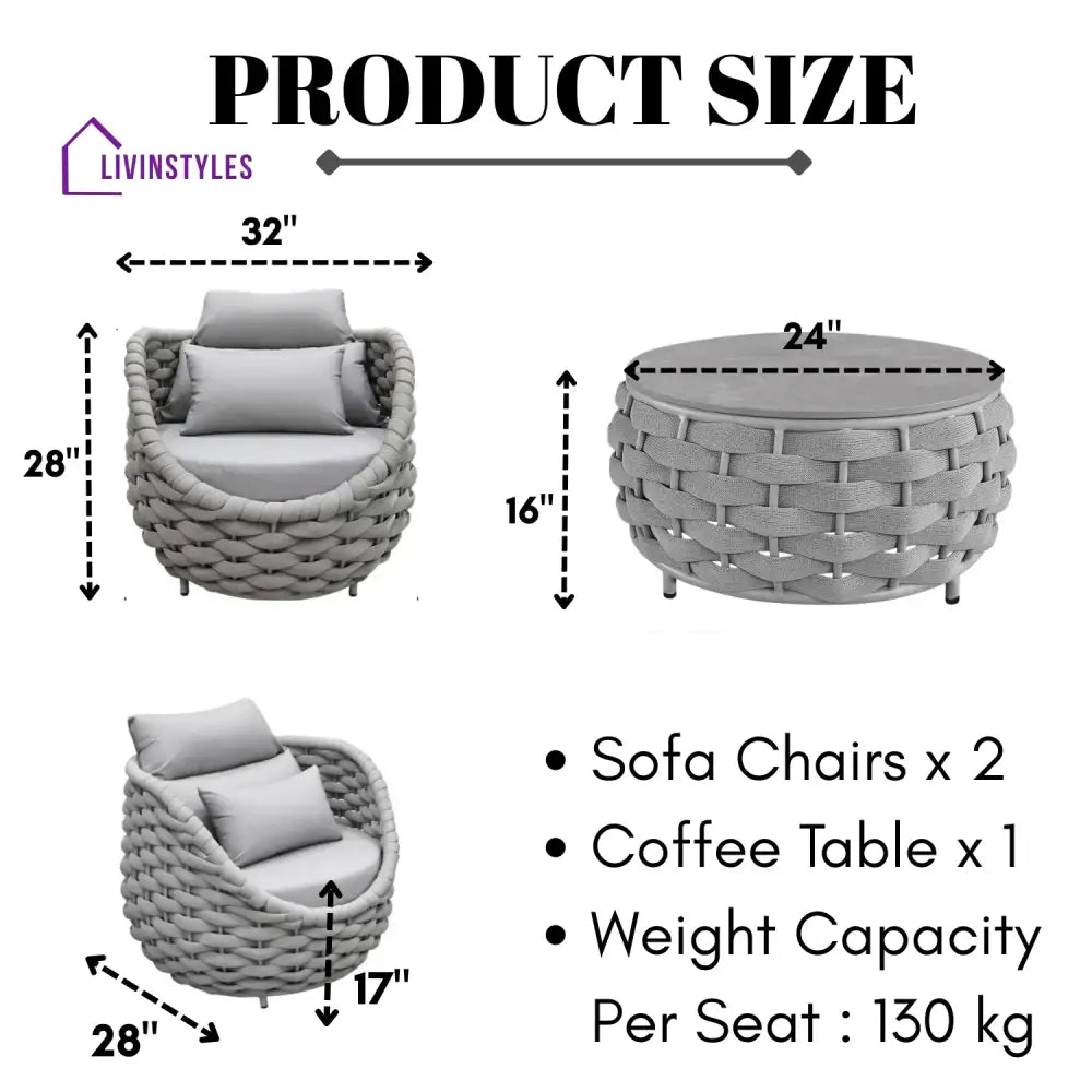 Minami Nest Shape 3-Piece Hand-Woven Rope Patio Set - Patio Set