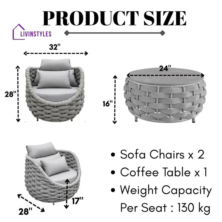 Minami Nest Shape 3-Piece Hand-Woven Rope Patio Set - Patio Set