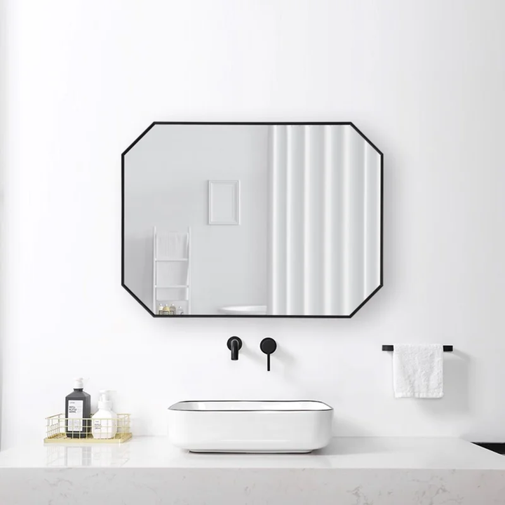 Bunny Minimalist Rectangular Designer Black Metal Finish Bathroom Mirror Wall Mirror