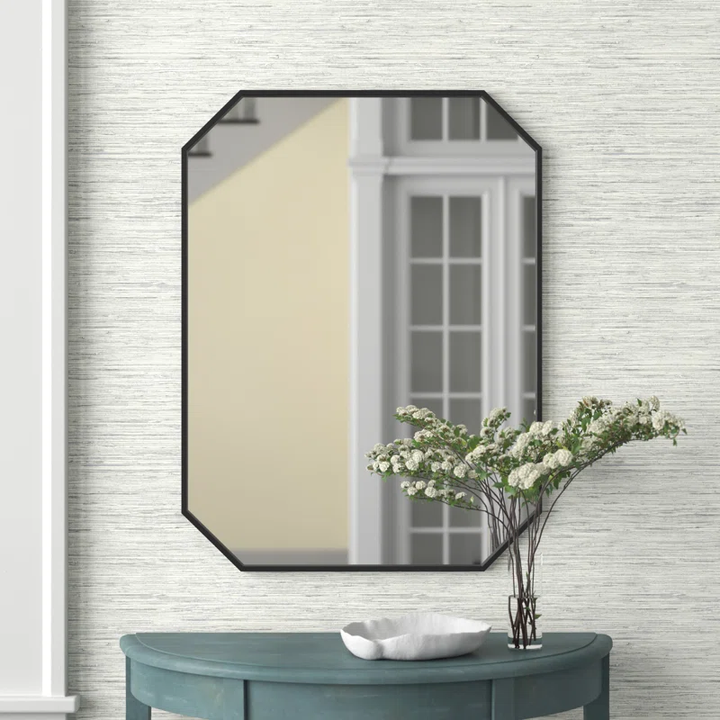 Bunny Minimalist Rectangular Designer Black Metal Finish Bathroom Mirror Wall Mirror