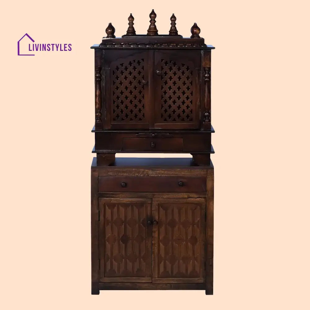 Mira Sheesham Wood And Mdf Home Temple With Cabinet For
