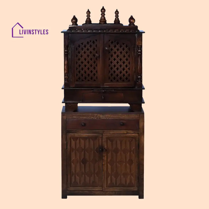 Mira Sheesham Wood And Mdf Home Temple With Cabinet For