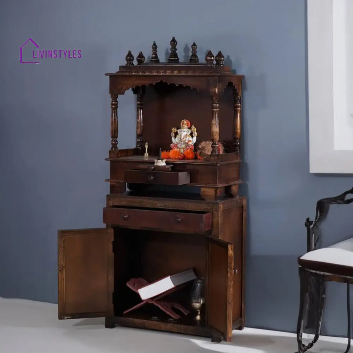 Mira Sheesham Wood And Mdf Home Temple With Cabinet For