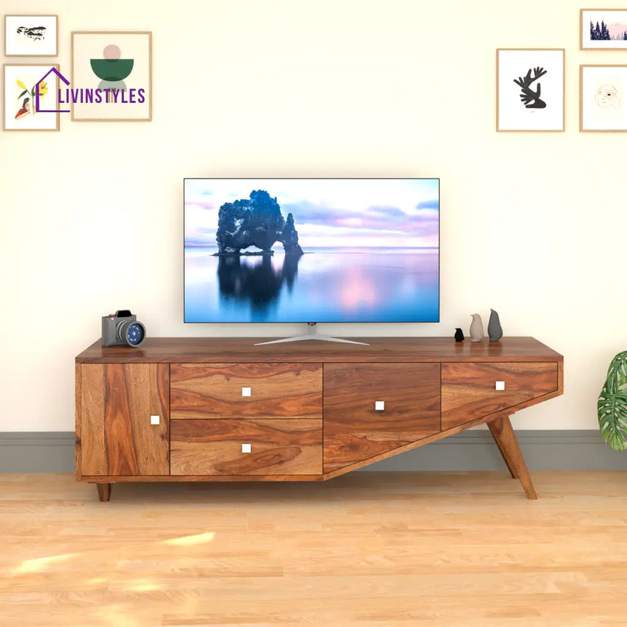 Mira Sheesham Wood TV Unit in Light Walnut Colour tv units