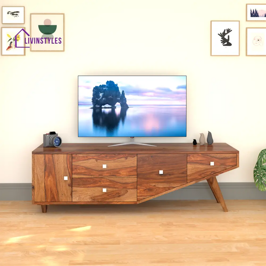 Mira Sheesham Wood TV Unit in Light Walnut Colour tv units