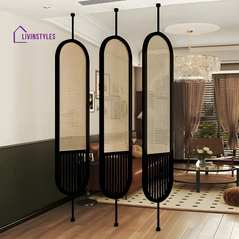 Mira Wooden and Cane Weaving Room Partition for Living Room