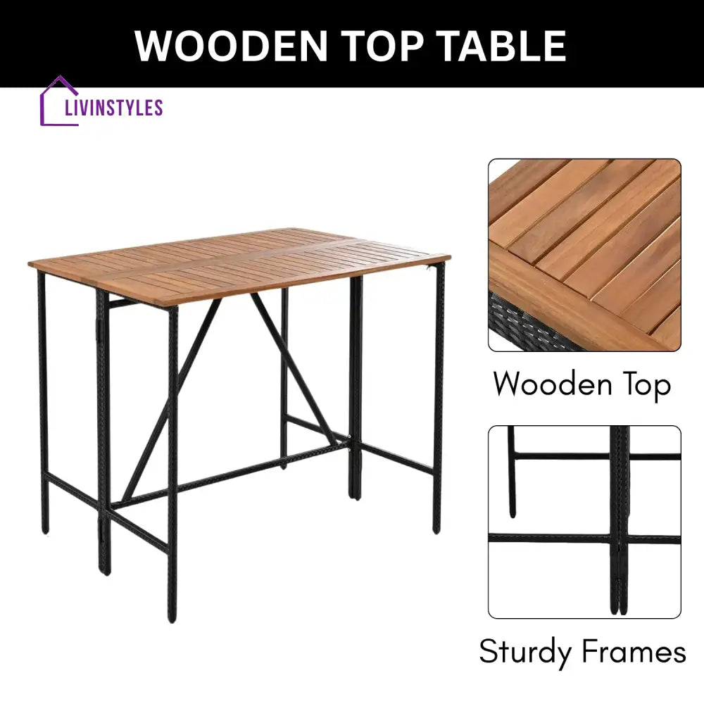 Mirabelle 5-Piece Outdoor Rattan Wicker Bar Set with Wooden Top Table - Bar Set
