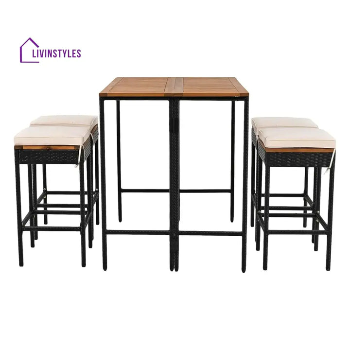 Mirabelle 5-Piece Outdoor Rattan Wicker Bar Set with Wooden Top Table - Bar Set