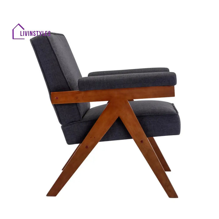 Miraya Solid Wood and Fabric Arm Chair | Living Room Chair | Lounge Chair